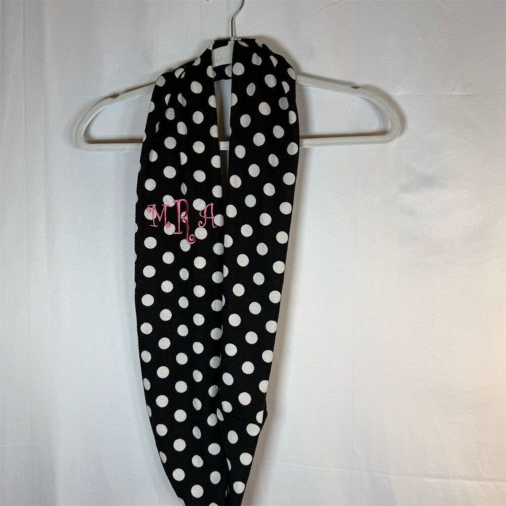 Womens Infinity Scarf Black White Polka Dot Pink Monogram MRA Lightweight